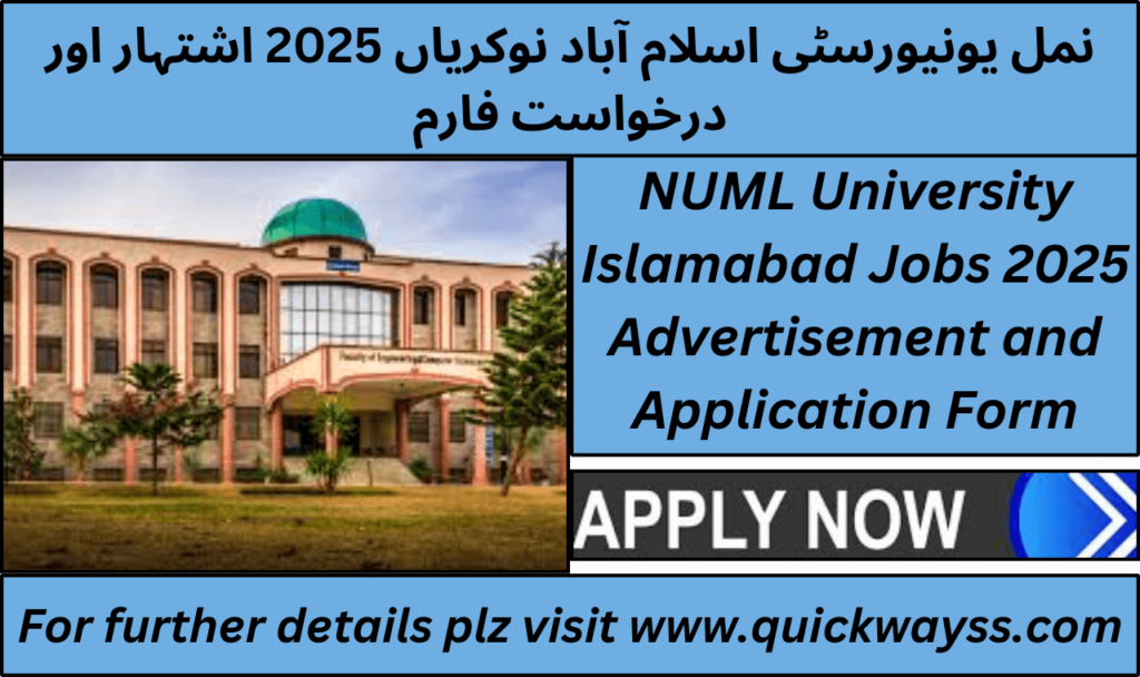 NUML University Islamabad Jobs 2025  Apply Now