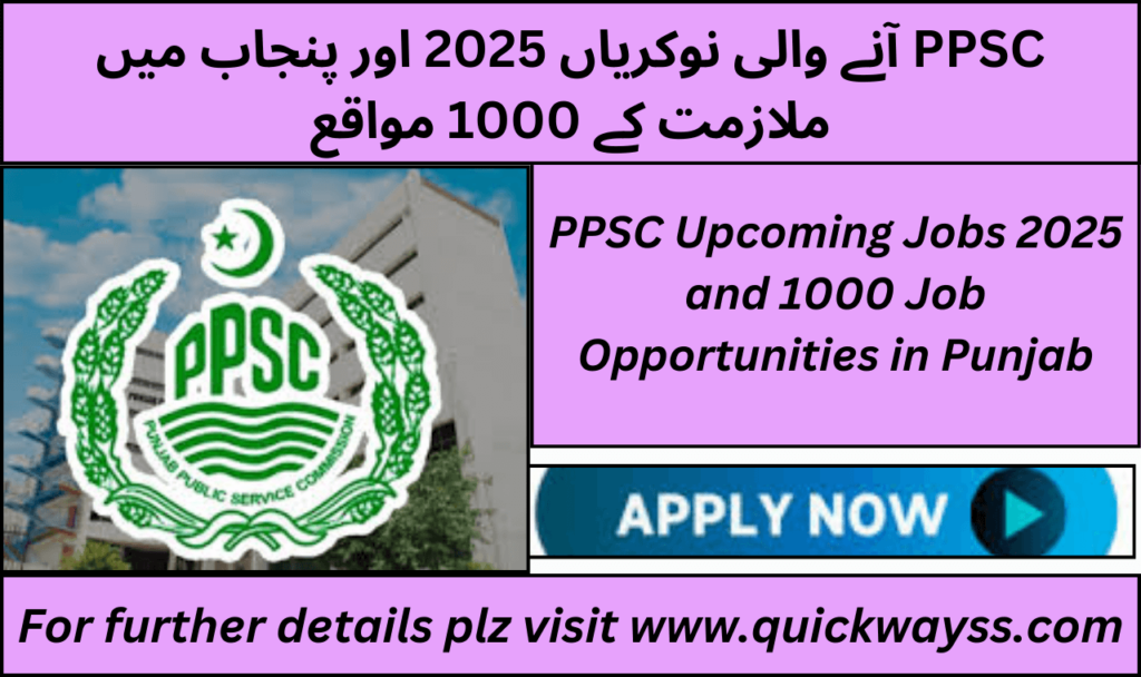 PPSC Upcoming Jobs 2025 notification with 1000+ vacancies in Punjab