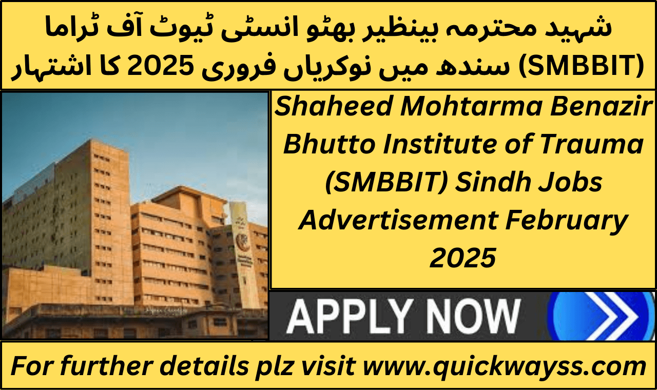 Shaheed Mohtarma Benazir Bhutto Institute of Trauma (SMBBIT) Sindh Jobs Advertisement February 2025