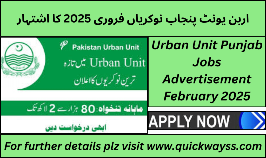 Urban Unit Punjab Jobs February 2025 Advertisement with multiple vacancies.